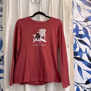 Women’s Life is Good Winter Dog Days Christmas Long Sleeve Shirt Size Small